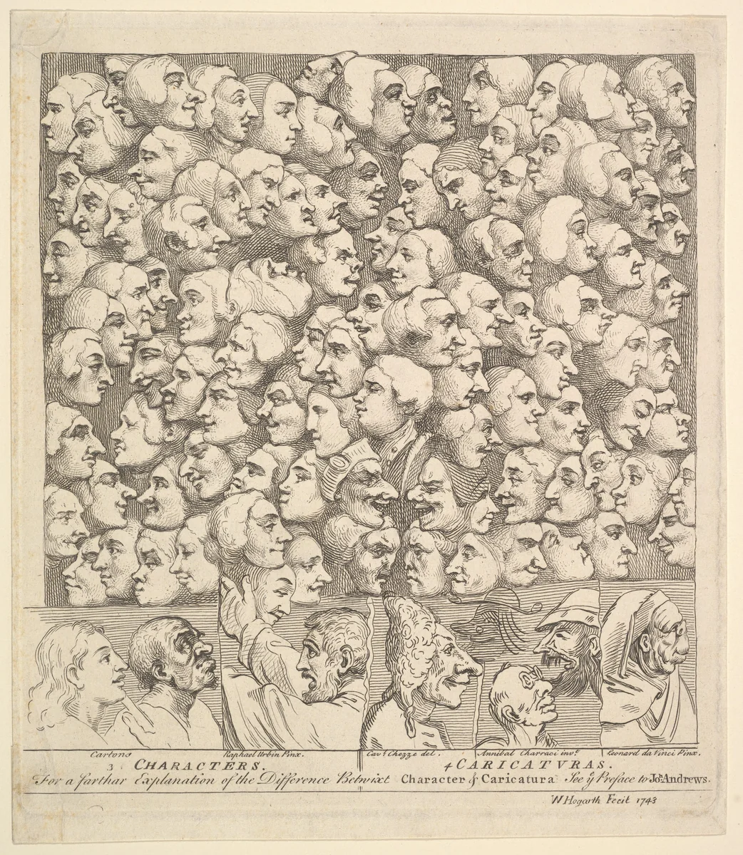 Characters and Caricaturas by William Hogarth, print, 1743