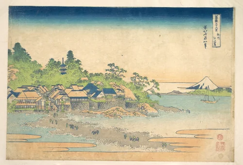 Enoshima in Sagami Province (Sōshū Enoshima), from the series Thirty-six Views of Mount Fuji (Fugaku sanjūrokkei) by Katsushika Hokusai (葛飾 北斎), print, 1820-1842