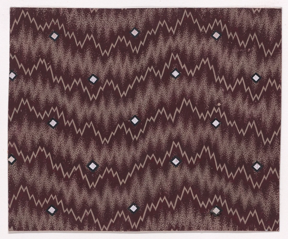 Textile Design with Undulating Horizontal Zig-Zagging Lines and Alternating Rows of Lozenges by anonymous, drawing, 1840
