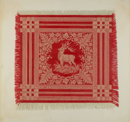 Red and White Napkin (Deer Design) by Arthur G. Merkley, index of american design, 1935-1942