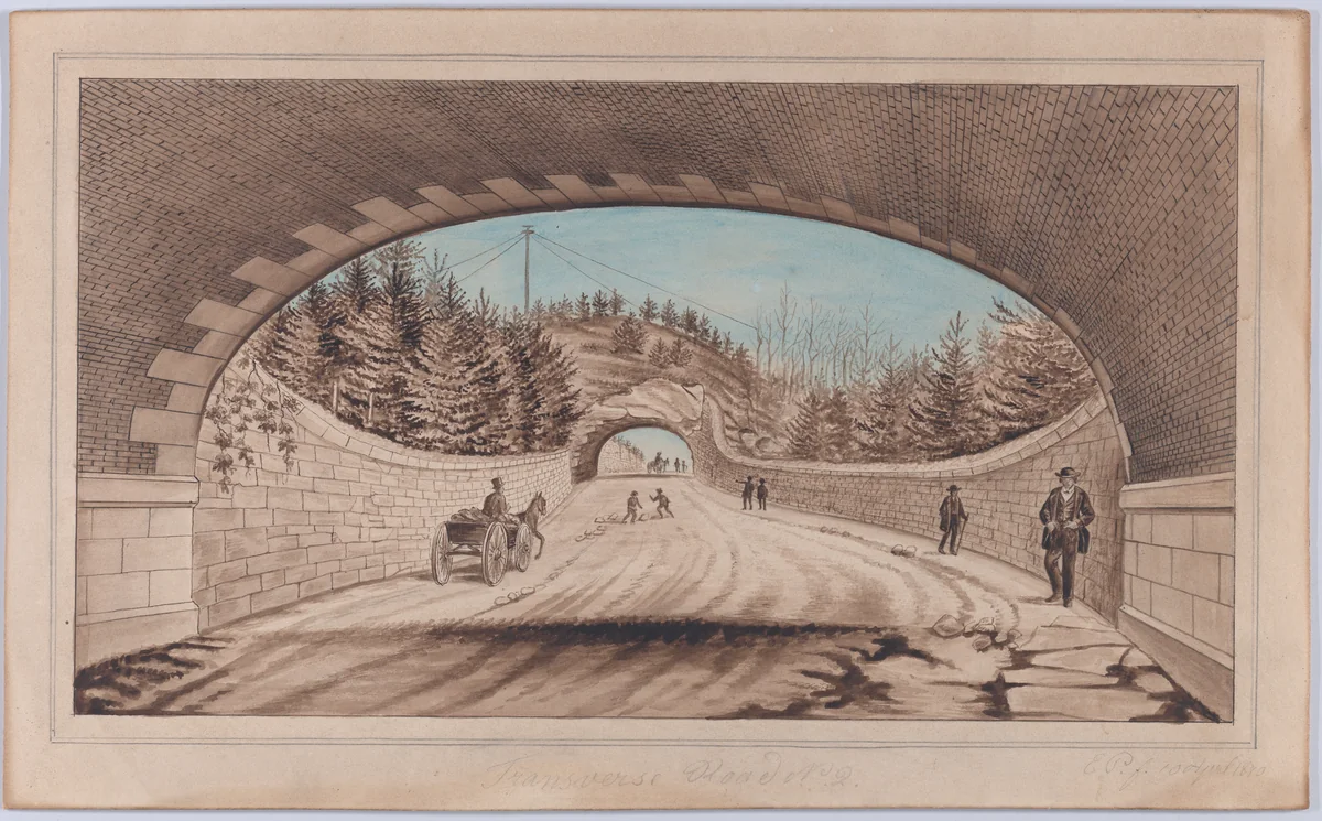 Central Park, Transverse Road No. 2 by E. P., drawing, 1870