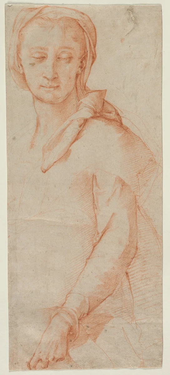 Half-Length Figure Study of a Woman by Ludovico Cardi Cigoli, drawing, 1550-1599