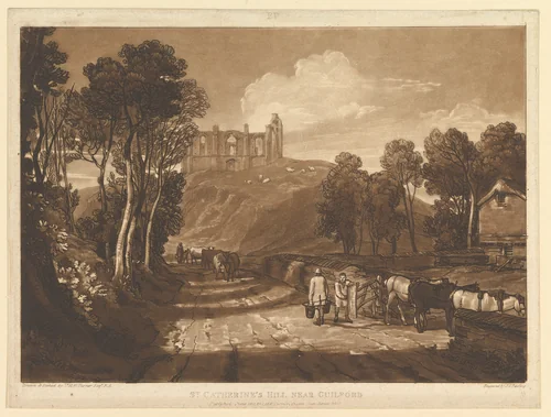 St. Catharine's Hill near Guilford (Liber Studiorum, part VII, plate 33) by Joseph Turner, print, 1811