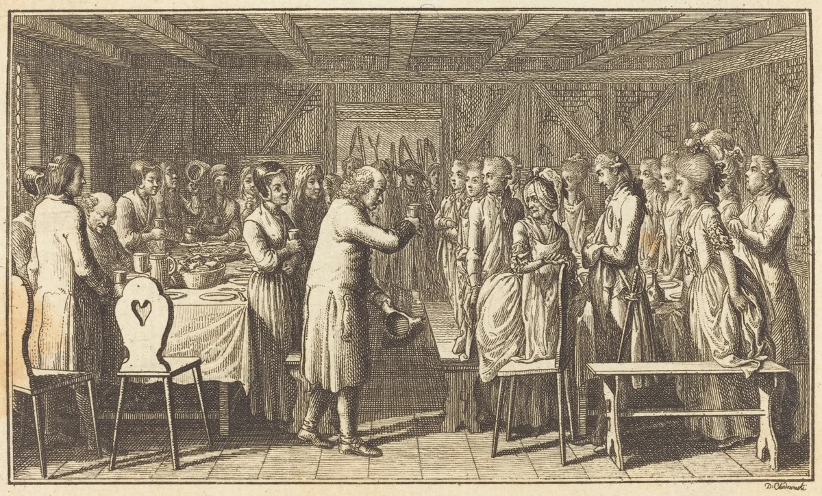 A Welcome Guest by Daniel Nikolaus Chodowiecki, print, 1777-1791