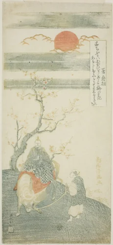 The Poet Sugawara no Michizane Riding an Ox by Torii Kiyomitsu I, print, 1759-1769
