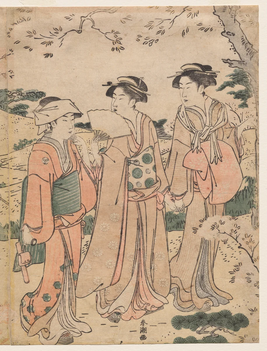 Women Viewing Cherry Blossoms at Asukayama by Katsukawa Shunchō (勝川春潮), print, 1780-1789
