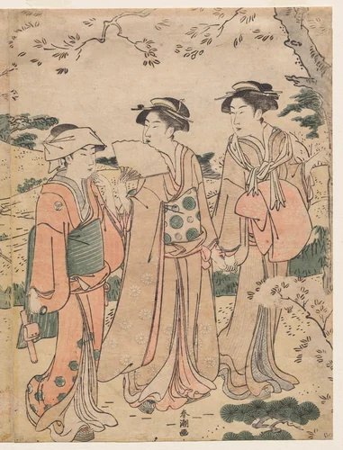 Women Viewing Cherry Blossoms at Asukayama by Katsukawa Shunchō (勝川春潮), print, 1780-1789