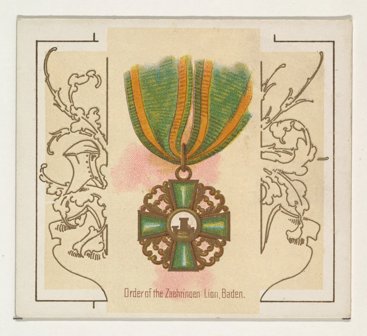 Order of the Zaehringen Lion, Baden, from the World's Decorations series (N44) for Allen & Ginter Cigarettes by Allen & Ginter, print, 1890