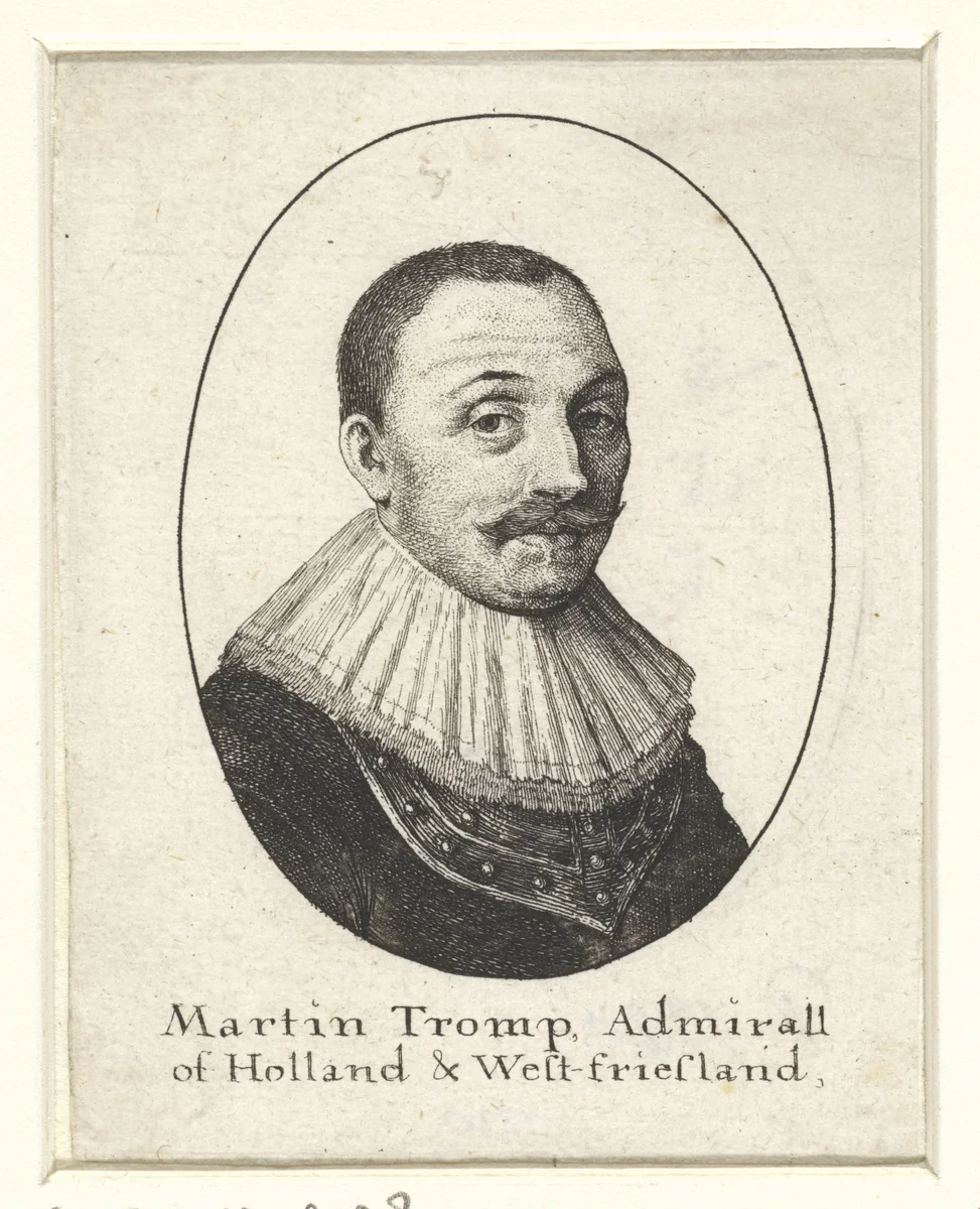 Portret van admiraal Maarten Harpertszoon Tromp by Wenceslaus Hollar, print, 1652