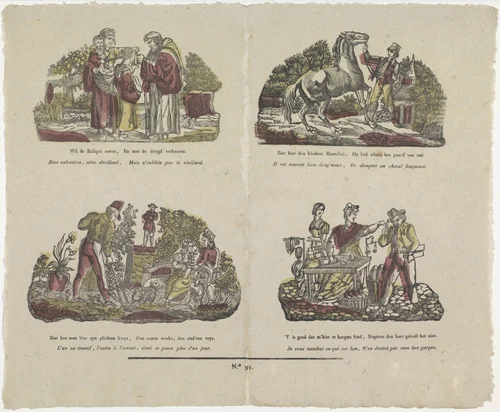 Verschillende taferelen by Philippus Jacobus Brepols, print, 1800-1833