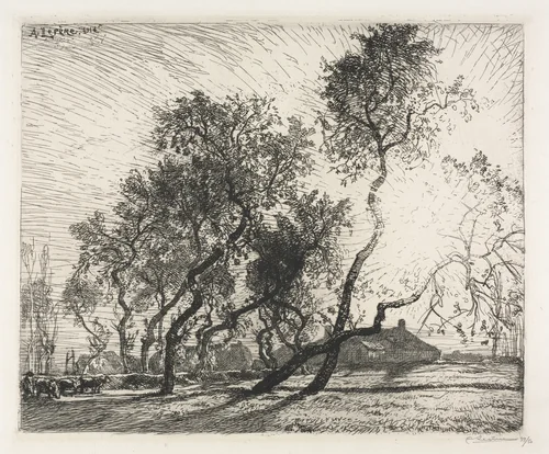 Farm with Poplar Trees of Holland by Auguste Louis Lepère, print, 1914