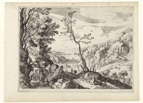 Landschap met Juda en Tamar by Guilliam van Nieulandt, print, 1594-1635
