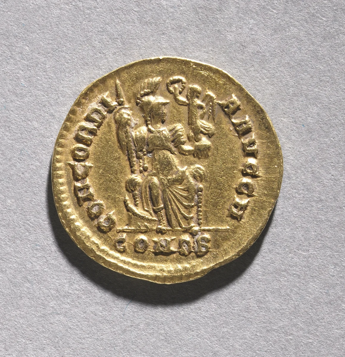 Tremissis of Honorius (reverse) by Unknown, metalwork, 395-423