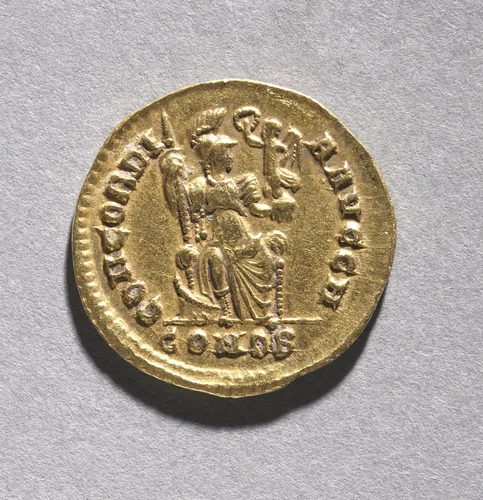 Tremissis of Honorius (reverse) by Unknown, metalwork, 395-423