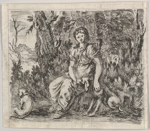 Diana, from "Game of Mythology" (Jeu de la Mythologie) by Stefano della Bella, print, 1644