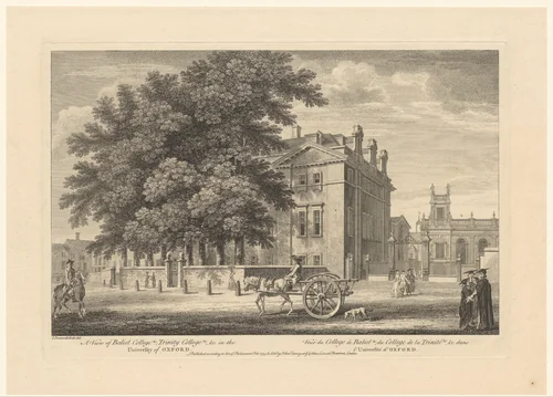 Gezicht op Balliol College vanaf Broad Street by William Woollett, print, 1755