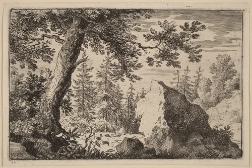 Boulder in the Woods by Allart van Everdingen, print, 1645-1656