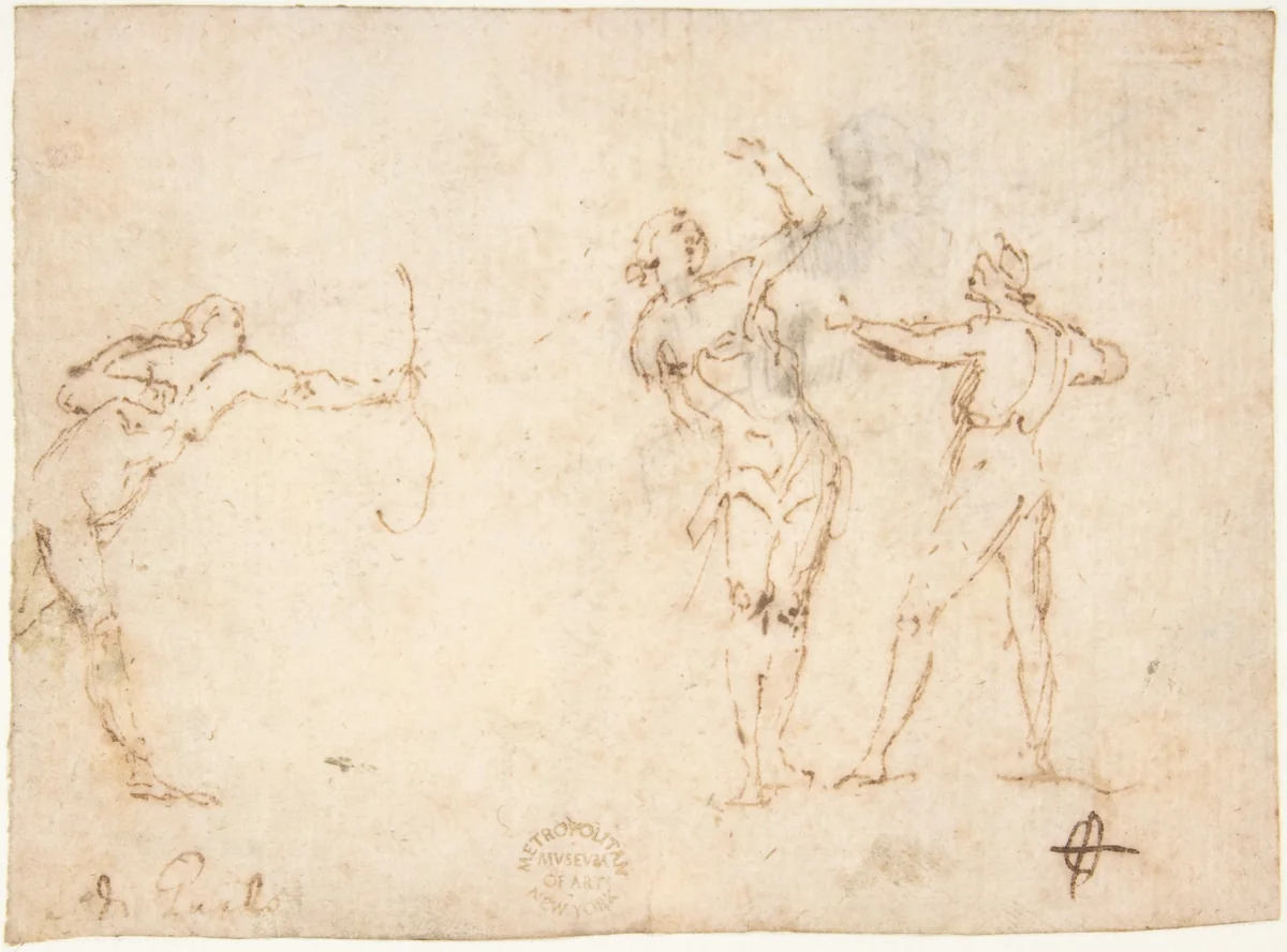 The Martyrdom of Saint Sebastian (recto); Bearded Old Man Blessing Seen in Half-length (verso) by Francesco Allegrini, drawing, 1624-1663