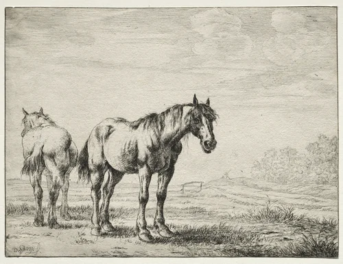 Two plough horses by Dirck Stoop, print