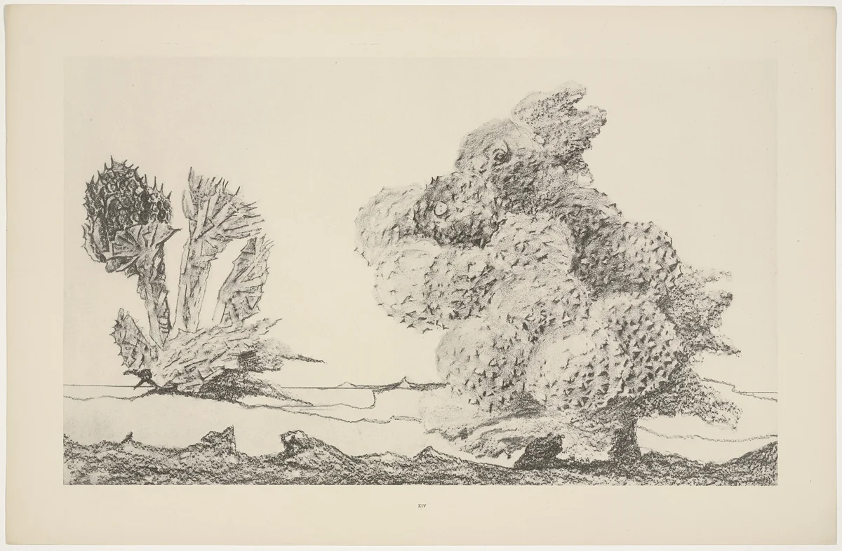 The Chestnut Trees Take-Off (Le Start du châtaignier) from Natural History (Histoire naturelle) by Max Ernst, print, 1925