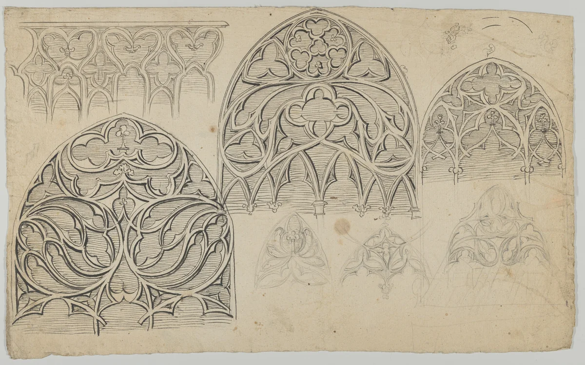 Designs for Gothic tracery by anonymous, drawing, 1800-1810
