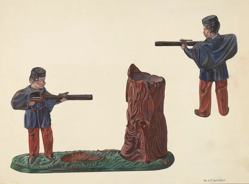 Civil War Soldier & Tree Trunk Bank by William O. Fletcher, index of american design, 1937