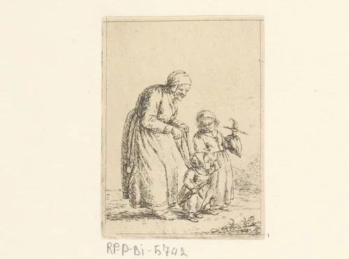 Moeder leert kind lopen by Christina Chalon, print, 1758-1808
