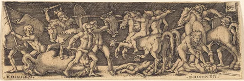 Greeks and Trojans by Sebald Beham, print, 1500-1550