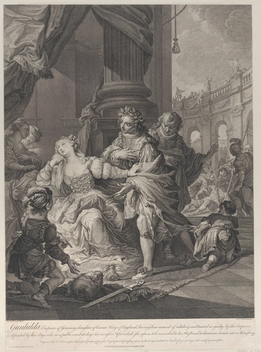 Gunhilda accused of adultery by Simon Ravenet, print, 1760