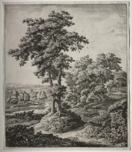Six large upright landscapes with scenes from the Old Testament: The Unfaithful Prophet of Judah by Anthonie Waterloo, print, 1640-1690