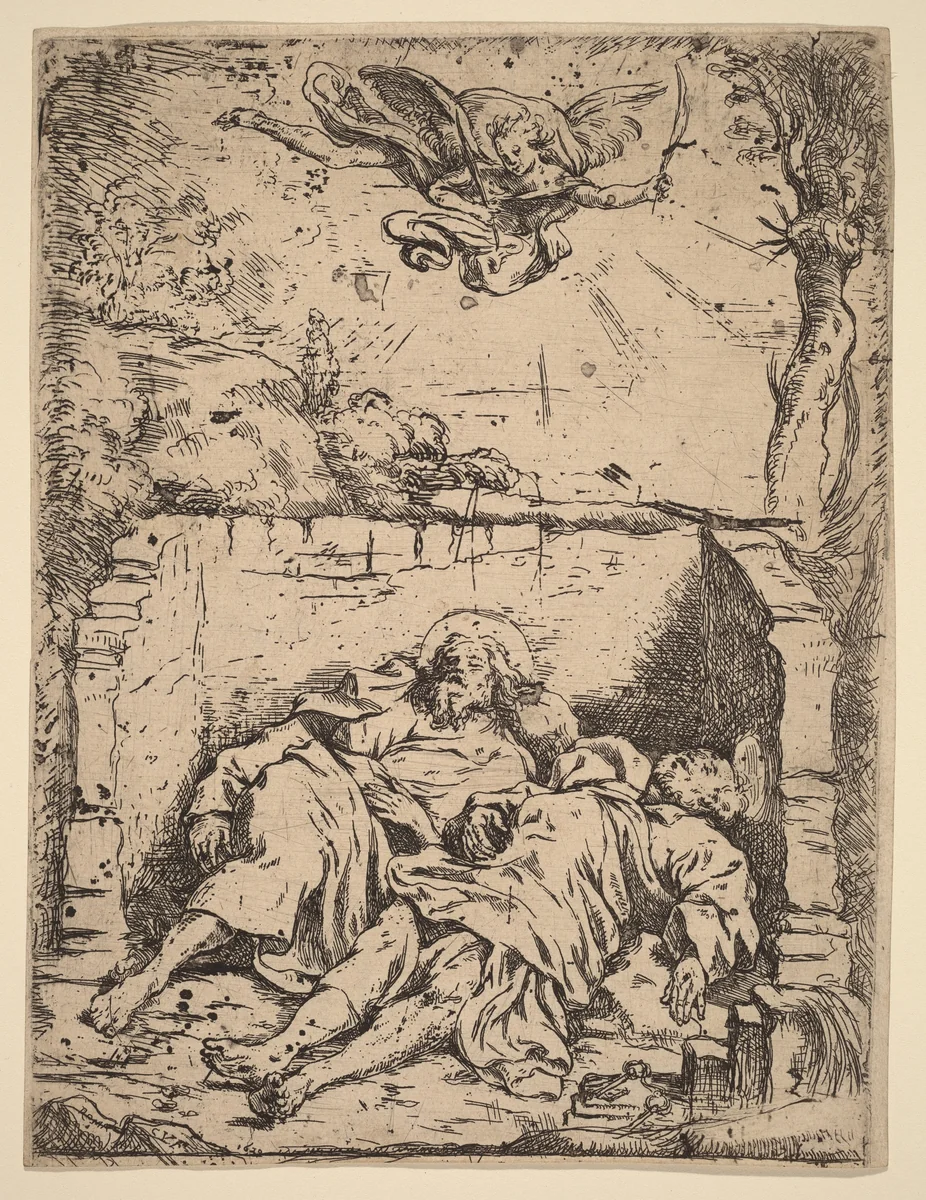The Bodies of Saints Peter and Paul by Claude Vignon, print, 1620