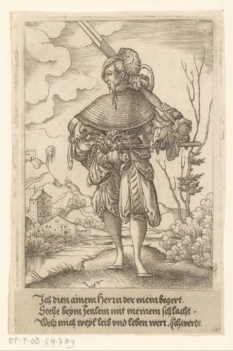 Landsknecht met zwaarden by Unknown, print, 1524-1562