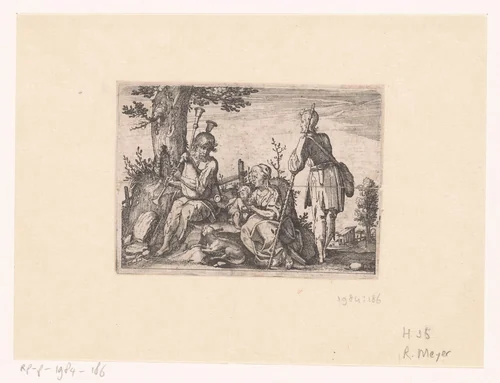 Bedelaarsfamilie met doedelzakspeler by Rudolph Meyer, print, 1615-1638