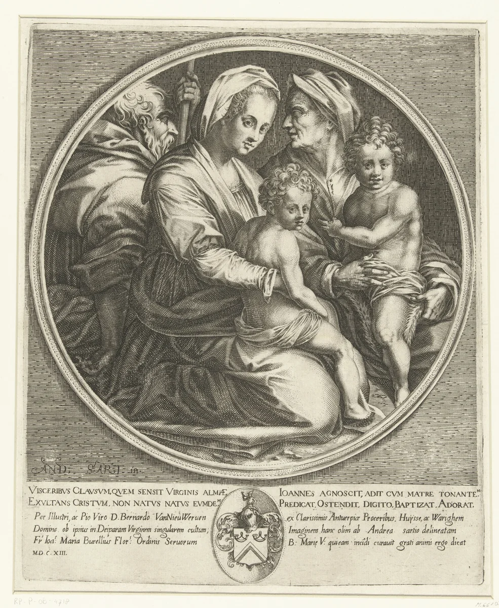 De Heilige Familie met Elisabet en Johannes by Jacques Callot, print, 1613