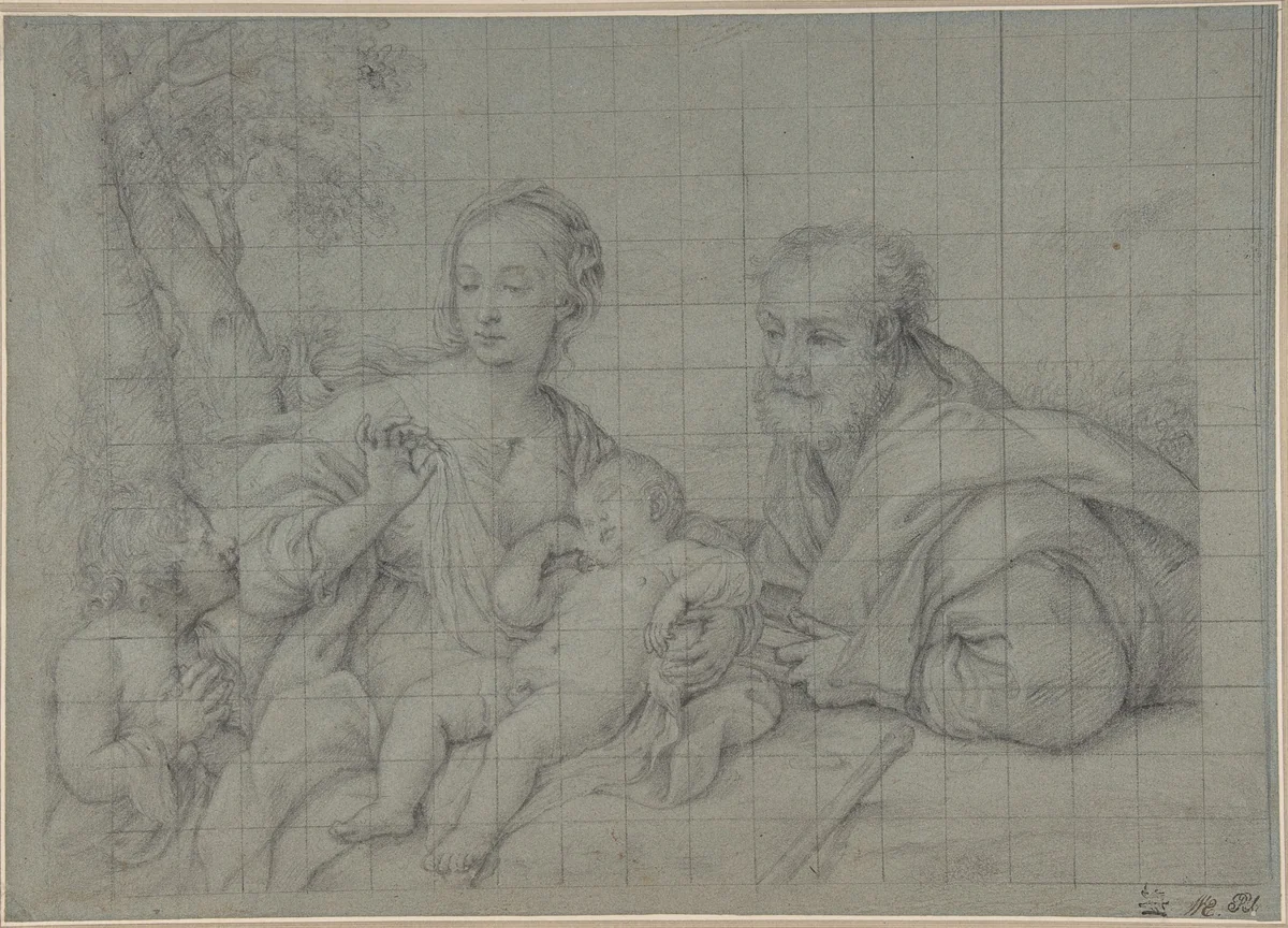 The Holy Family with the Infant Saint John the Baptist by Giovanni Battista Salvi, drawing, 1609-1685