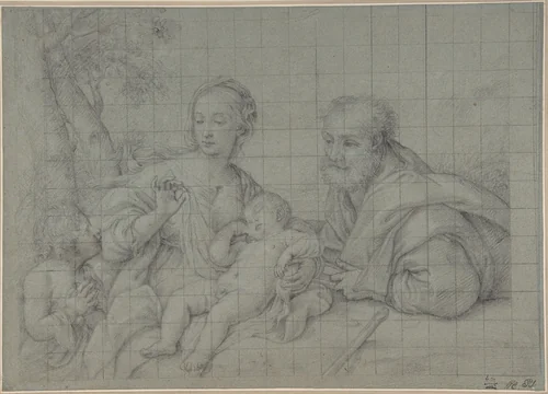 The Holy Family with the Infant Saint John the Baptist by Giovanni Battista Salvi, drawing, 1609-1685
