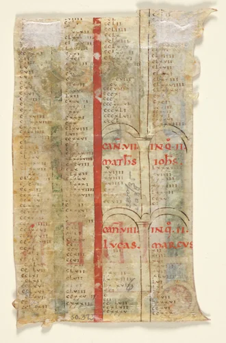 Canon Tables (verso) by Unknown, manuscript, 1125-1150