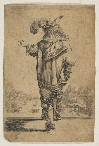 Gentleman Seen from the Back Indicating a Landscape by anonymous, print, 1629-1640