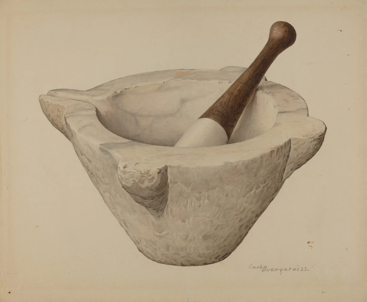 Mortar and Pestle by Carl Buergerniss, index of american design, 1939