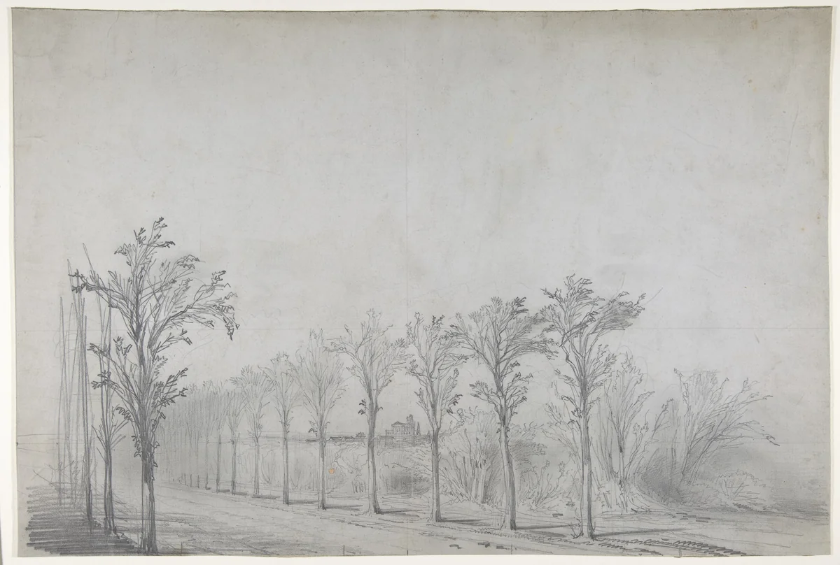 Design for a Stage Set at the Opéra, Paris: Tree-Lined Road by Eugène Cicéri, drawing, 1830-1890