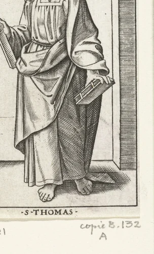 Apostel Tomas met winkelhaak by anonymous, print, 1517-1527