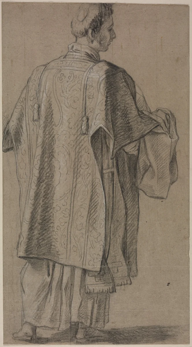 Ecclesiastic Seen from Behind by anonymous, drawing, 1645-1648