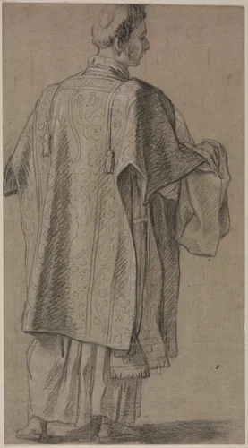 Ecclesiastic Seen from Behind by anonymous, drawing, 1645-1648