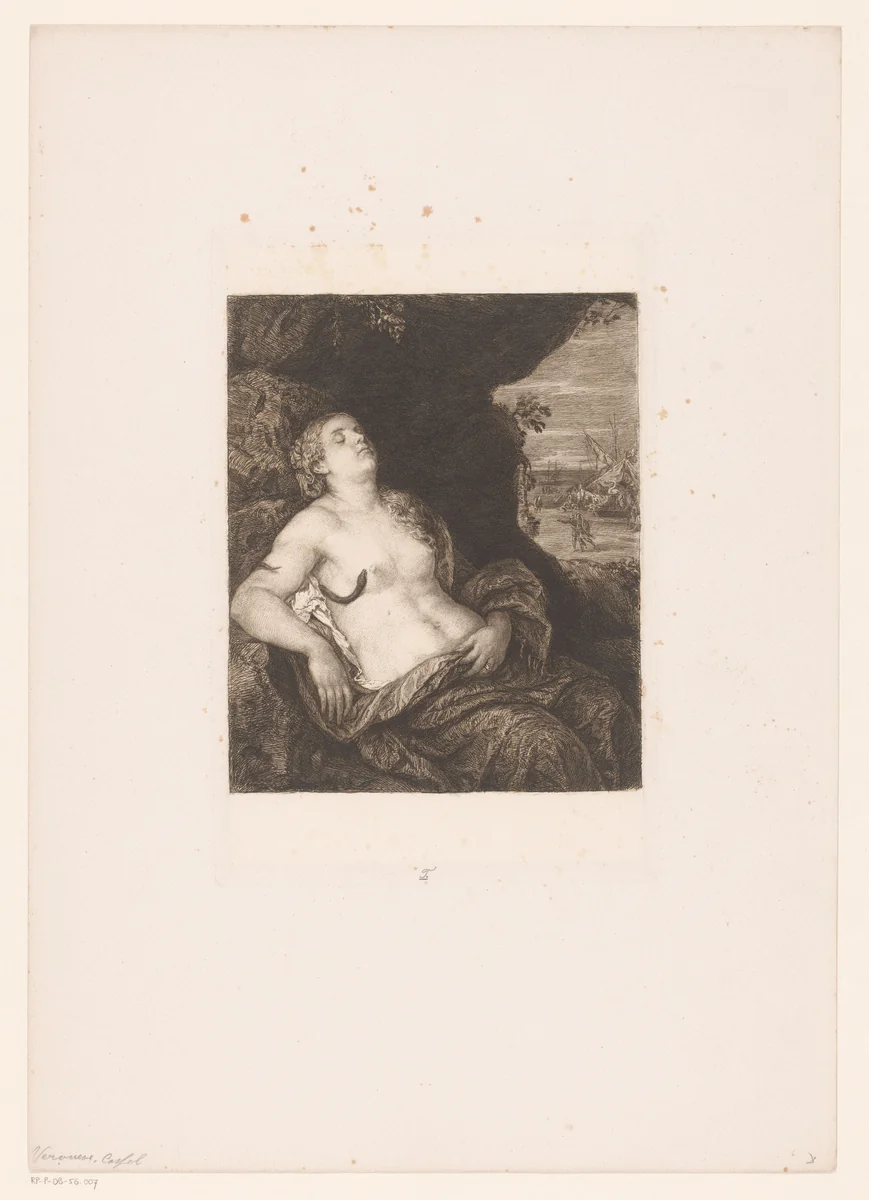 Dood van Cleopatra by William Unger, print, 1847-1889