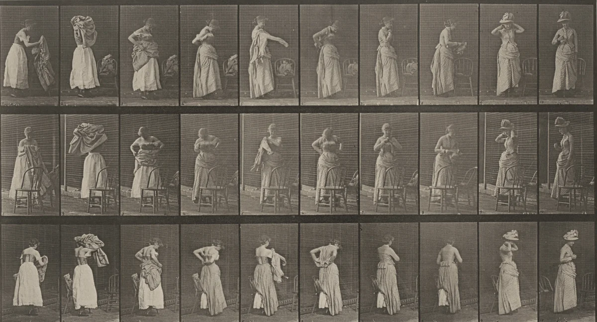 Plate Number 495. Miscellaneous phases of the toilet by Eadweard Muybridge, photograph, 1887