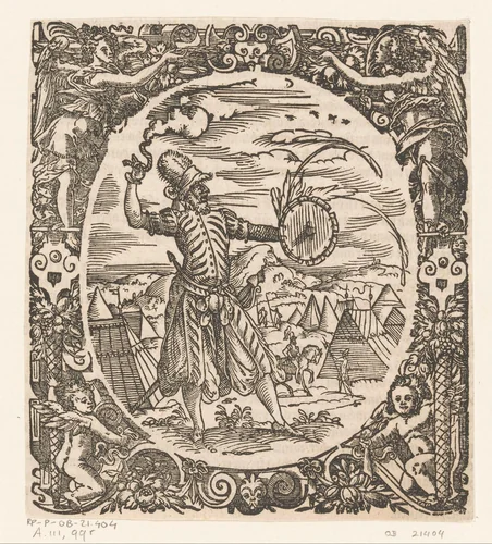 Kruitmeester met vuurwerk by Jost Amman, print, 1573