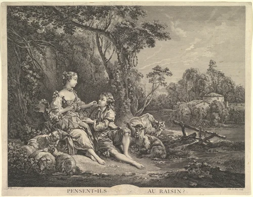 Pensant-ils au Raisin? (Are They Thinking About the Grape?) by Jacques-Philippe Le Bas, print, 1722-1783