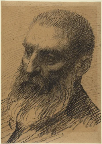 Head of a Man Facing Left by Alphonse Legros, drawing, 1837-1911