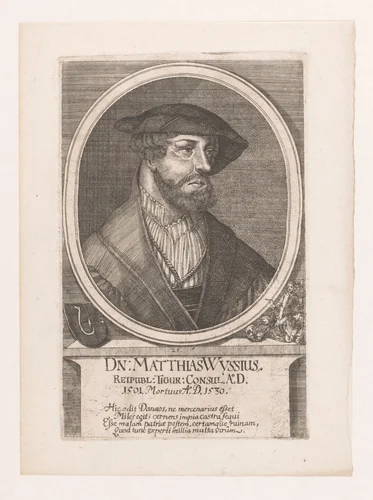 Portret van Matthias Wyssius by Johannes Meyer, print, 1665-1712