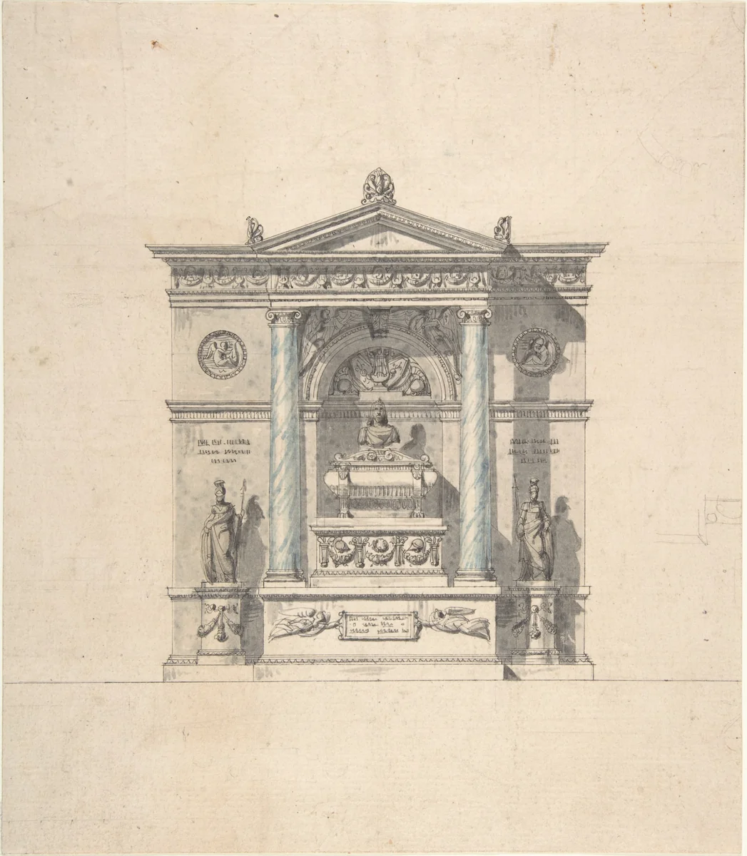 Elevation for a Wall Tomb by Jean Michel Moreau le Jeune, drawing, 1741-1814